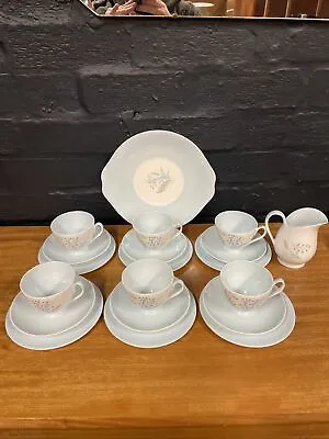 Vintage Queen Anne Blue Glade Tea Set - Trios X 6 Cake Plate  Milk Jug B156 • £34.99