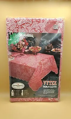 NOS VYTEX Tablecloth French Lace Look Vinyl Table Cover Valentine Red 52”x72” • $12