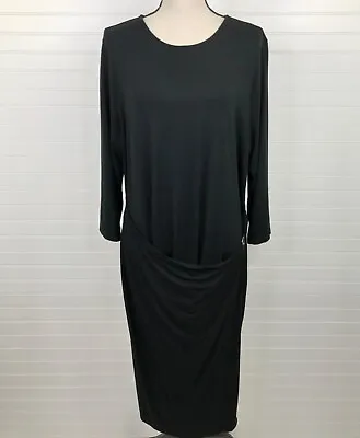 J Jill Wearever Collection Black Fixed Wrap Shift Dress Size XL Tall Long Sleeve • $24.95