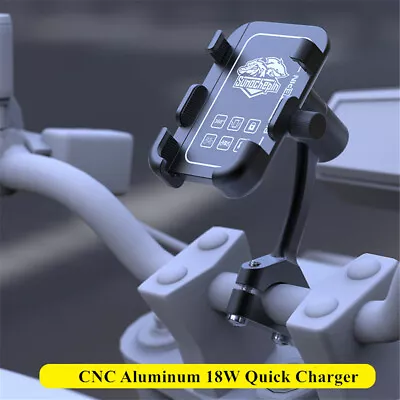 Cell Phone Holder Handlebar Mount USB Fast Charger CNC Motorcycle Accessories • $26.19