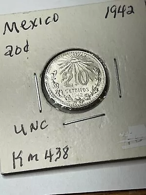 1942 20 Mexico Centavos Silver UNCIRCULATED Coin • $2.25