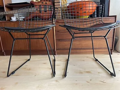 Vintage Bertoia Black Pair Side Chair And Seat Pads Very Nice Condition So Comfy • $795