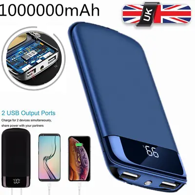 10000000mAh Portable Power Bank 2USB LED Backup Battery Charger For Mobile Phone • £16.99