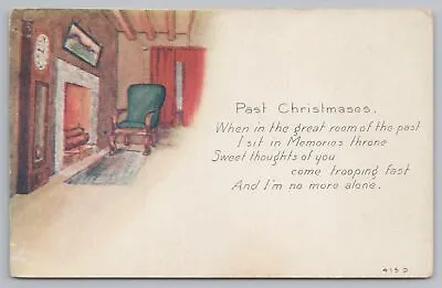£1.92 • Buy Holiday~Christmas~View Of Green Chair Sitting Next To Fireplace~Vintage Postcard