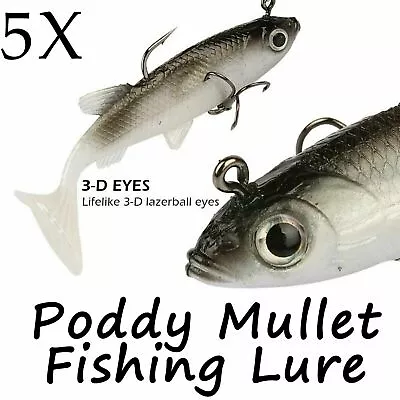 $6.69 • Buy 5x Soft Plastic Vibe Lures Poddy Mullet Flathead Jig Heads Barra Cod Fishing