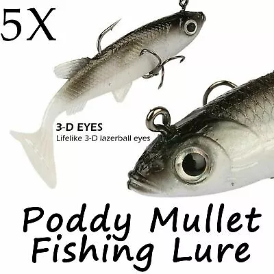 5x Soft Plastic Vibe Lures Poddy Mullet Flathead Jig Heads Barra Cod Fishing • $6.69