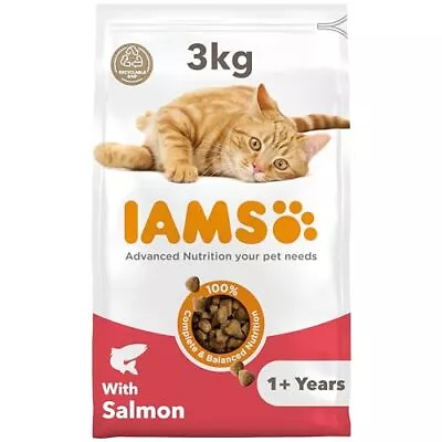IAMS Adult Dry Cat Food Salmon 3kg Brand New Best Fast Delivery In UK • £21.97