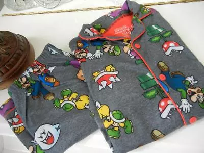 Super Mario Brothers Gray Flannel Flame Resistant Long 2 Pc Pajama Set Sz 10/12 • $19.99