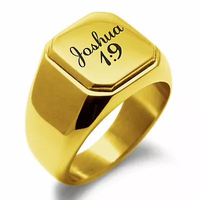 Stainless Steel God Is With You Joshua 1:9 Mens Square Biker Style Signet Ring • $15