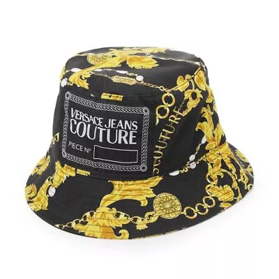 VERSACE JEANS COUTURE Bucket Hat Chain Couture Print Cotton Twill Black NEW • $366.53