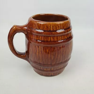 Vintage Brown Barrel Wood Design Coffee Beer Mug 4.5 In Tall • $9.45