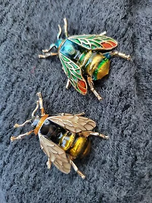 Brooch Pin Bee Lot Hand Painted Enamel Bumblebee Green Gold Honeybee Bee Jewelry • $13.99