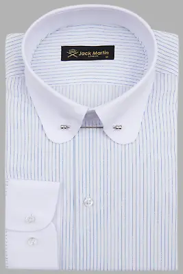 Jack Martin - Blue & White Pinstripe Pin Collar Shirt • £39