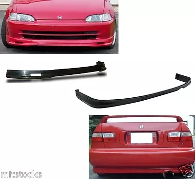 For 92-95 Civic 4 Door Pu Poly Urethane Black Front + Rear Bumper Lip Spoiler • $119.99