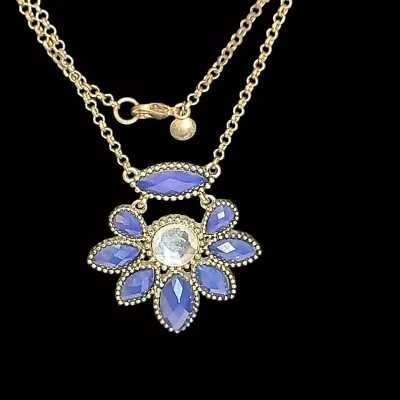 J. Crew Women Golden Link Chain Necklace W/ Blue Crystal Pendant Lobster Closure • $7.20