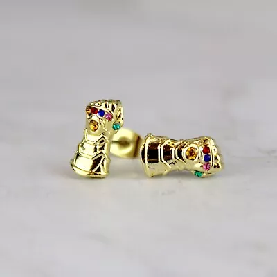 Thanos Infinity Gauntlet (Marvel) Gold Plated Crystal Stud Earrings • $38