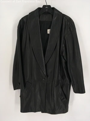 $44.99 • Buy Concepts By Vakko Womens Black Leather Shawl Lapel Pockets Button Front Coat S