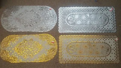 Lace Effect Table Runner Coffee Table Centre Dinning Decor SILVER GOLD OVAL RECT • £4.99