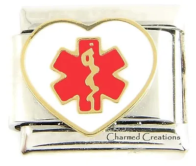 Heart Medical Alert Star Of Life Caduceus 9mm Italian Charm Link For ID Bracelet • $4.88