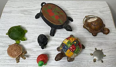 Lot Of  8 Turtle Figurines Mixed Materials Wood Glass Plastic Metal Vintage • $7