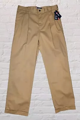 NEW Chaps Mens 32x32 Beige Pleated Cuffed Straight Leg Business Casual Comfort • $15