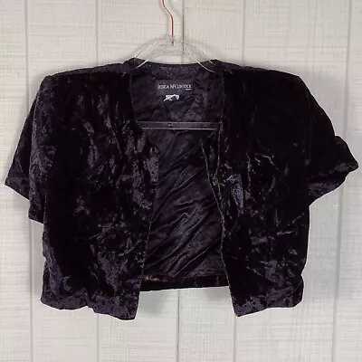 Vintage 90s Jessica McClintock Crushed Velvet Cropped Evening Jacket Shrug Black • $9.95