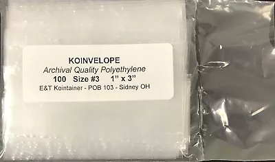 Coin Poly Bags Koinvelopes Size #3 1x3   Safe Small Clear Envelopes Cent Nickels • $8.75