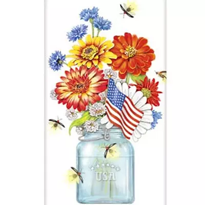 Mary Lake-Thompson Floral Bouquet & Fireflies With Flag Flour Sack Kitchen Towel • $10.50