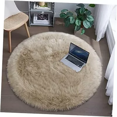 Fluffy Round Rug For Kids Room Circle Faux Fur Area Rug For 4×4ft Round Beige • $64.28