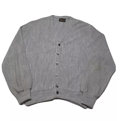 Vintage 60s Gray Cardigan Sweater Men’s XL USA Made Hipster Casual Button Up 70s • $34.99