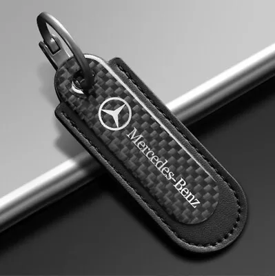 Real Carbon Fiber+Black Leather Keychain Key Fob Key Ring For Mercedes Benz • $19
