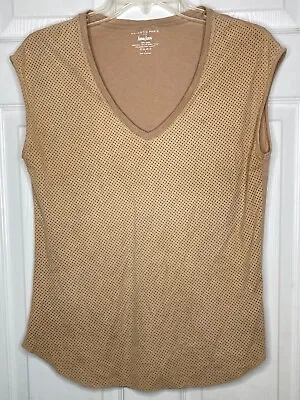 Woman MAJESTIC PARIS NEIMAN MARCUS Tan Perforated Leather S/s T-shirt Small • $44.95