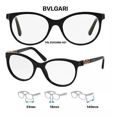 BVLGARI BV4099B 501 Black/Gold Accent Eyeglasses 51mmx18x140mm Authentic & New • $181.64