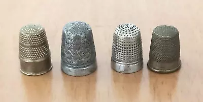 4 Antique Vintage Metal Thimbles 2 Silver Plated & 2 Brass • £10