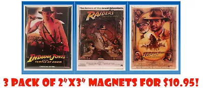 Indiana Jones MAGNETS 3 Pack 2 X3  Refrigerator Locker Retro Movie Poster • $10.95