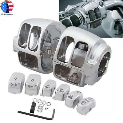 $40.99 • Buy Chrome Handlebar Control Switch Housing Cover + 6x Cap Buttons For Harley 96-13