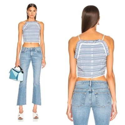 $88.85 • Buy STAUD Pearl Top In Coastal Blue Ruffle Plaid Crop Organza  XS