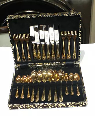 Vintage Canteen Of Cutlery 24Pcs Gold Plated Atkinson Sheffield Boxed • £35