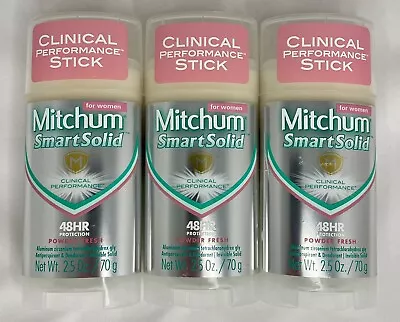 3 X Mitchum Smart Solid CLINICAL Women Powder Fresh 2.5oz FREE SHIPPING • $44.97