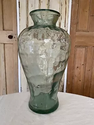 Vintage Large Textured Glass Vase Clear Green Glass Dried Flower Vase • £15