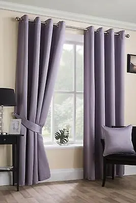 SATEEN WOVEN BLACKOUT 45  X 72  MAUVE EYELET UNLINED READY MADE CURTAINS  • £27.99