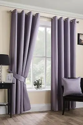 SATEEN WOVEN BLACKOUT 45  X 90  MAUVE EYELET UNLINED READY MADE CURTAINS  • £29.99