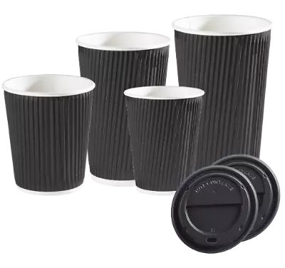 100 Ripple Coffee Cup With Lid Hot Drink Paper Cups Disposable Cup 8oz 12oz 16oz • £16.70