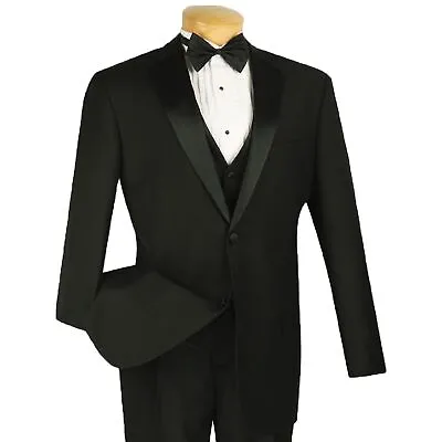BIG & TALL Men's Black 4pc Formal Tuxedo Suit Set W/ Sateen Lapel & Trim NWT • $140