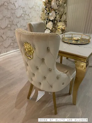£995 • Buy New 1.4 X 0.8m  Louis White & Gold Dining Table & 2 Cream & Gold Lion Chairs