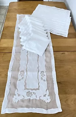 17 Pc Madeira White Organdy Embroidered Applique 1 Runner 8 Napkins 8 Placemats • $55