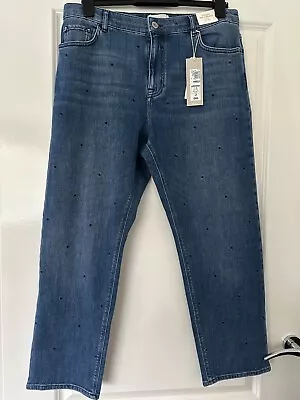 Marks & Spencer Per Una Denim Dot Design Jeans 16 Reg Mid Blue Straight Ankle • £21