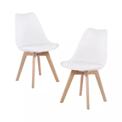 2x White Dining Chairs PU Padded Seat Beech Wood Legs For Home Cafe Office • $99.99