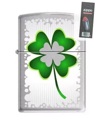 Zippo 3501 4 Leaf Clover Irish Luck Brushed Chrome Finish Lighter + FLINT PACK • $32.33