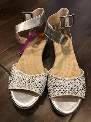 Michelle D Ankle Strap Champagne Gold Silver Bling Flat Sandal Shoes 6 • $24.99